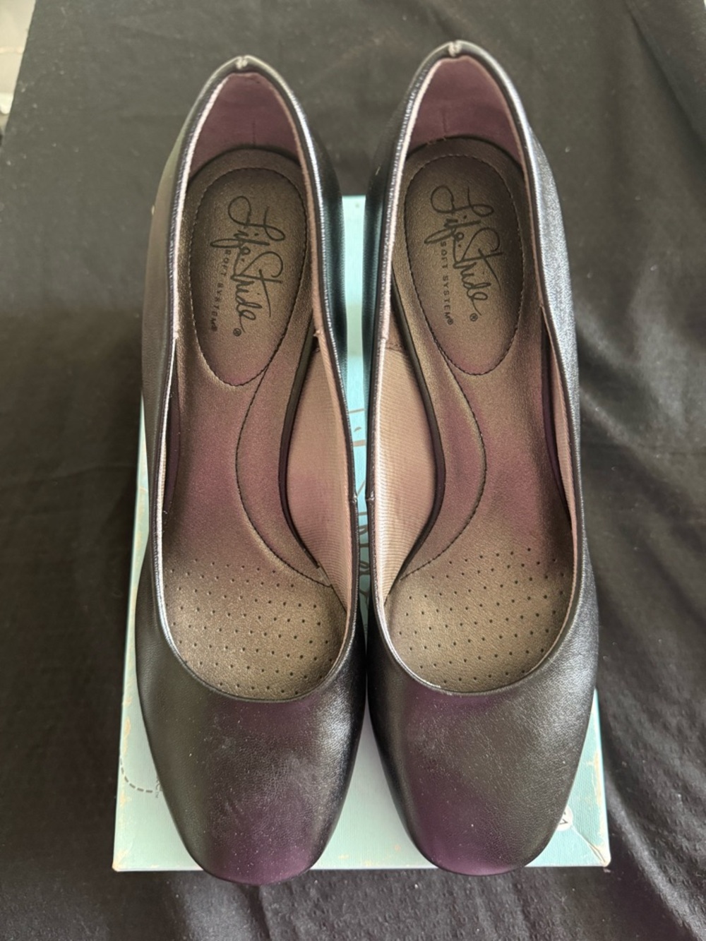 LifeStride Block Heel Pump Cushioned Comfort Black Round Toe Women's US8.5